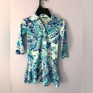 Lilly Pulitzer Blue and Pink Patterned Dress Girls Size Medium (6-7)